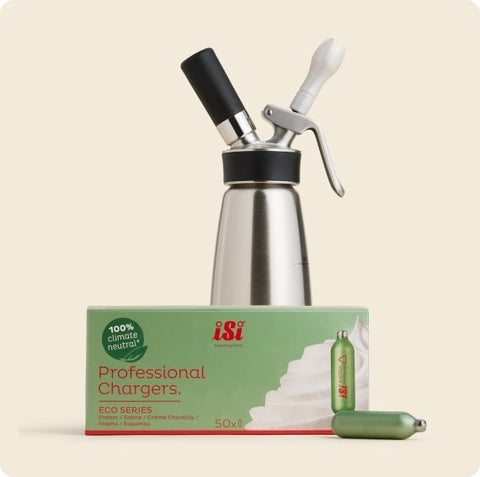 Bundle - iSi 1 Pint Stainless Steel Profi Whipped Cream Dispenser + iSi Eco-Chargers - Box of 50